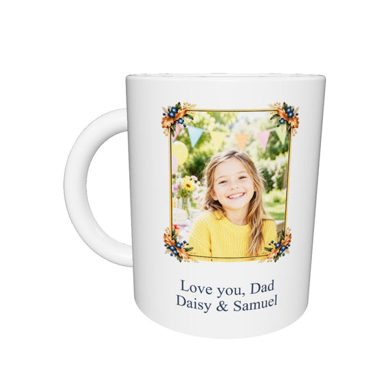Personalised Dad Copper Oak Photo Mug — interactive 360 view with example personalisation