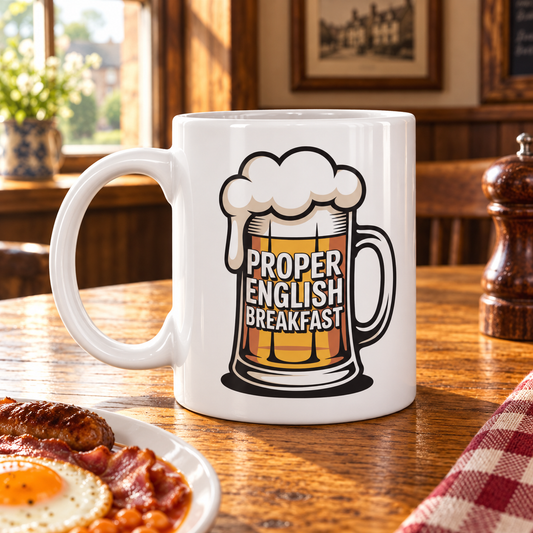English Breakfast – Pint Style Breakfast Coffee Mug shown in a themed setting