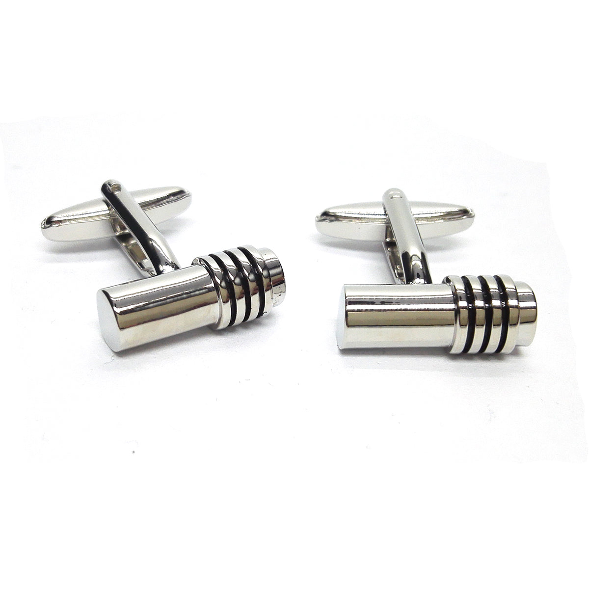 Metal with Black Ringed Classic Cufflinks | Ashton and Finch