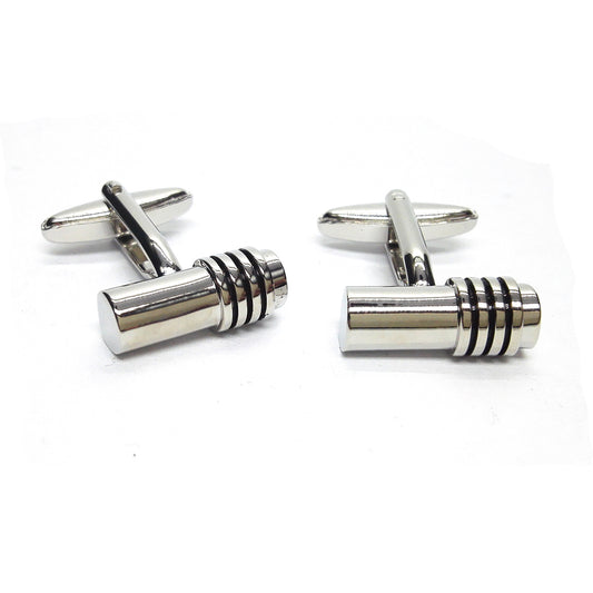 Metal with Black Ringed Classic Cufflinks | Ashton and Finch