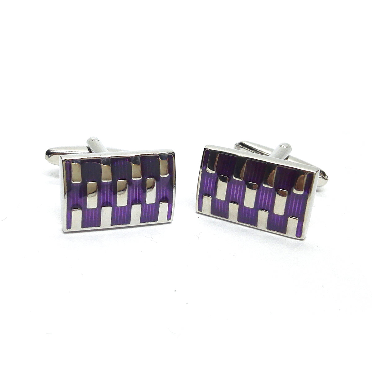Rectanglar Purple & Silver Classic Cufflinks | Ashton and Finch