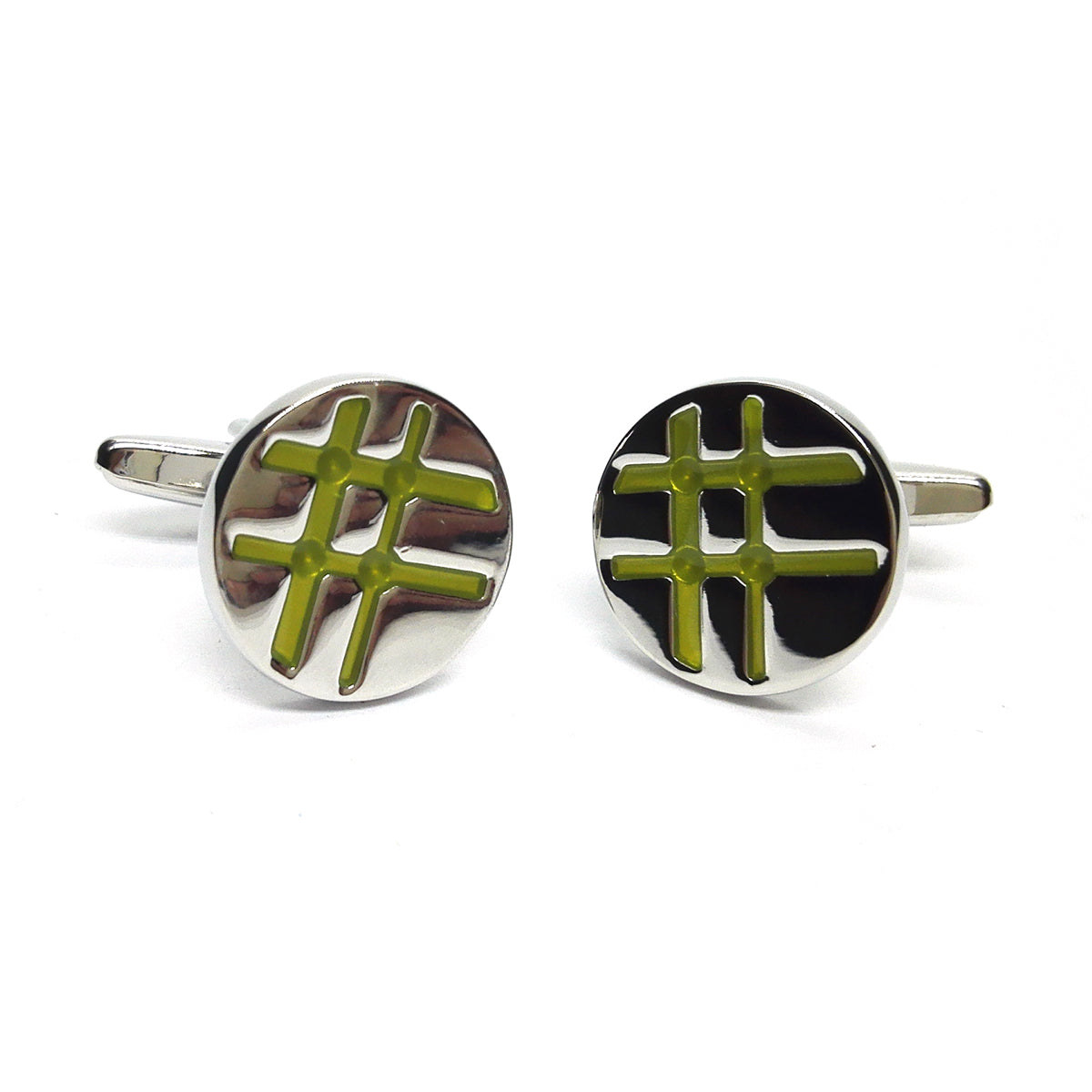 Round Silver- Green Lined Classic Cufflinks | Ashton and Finch