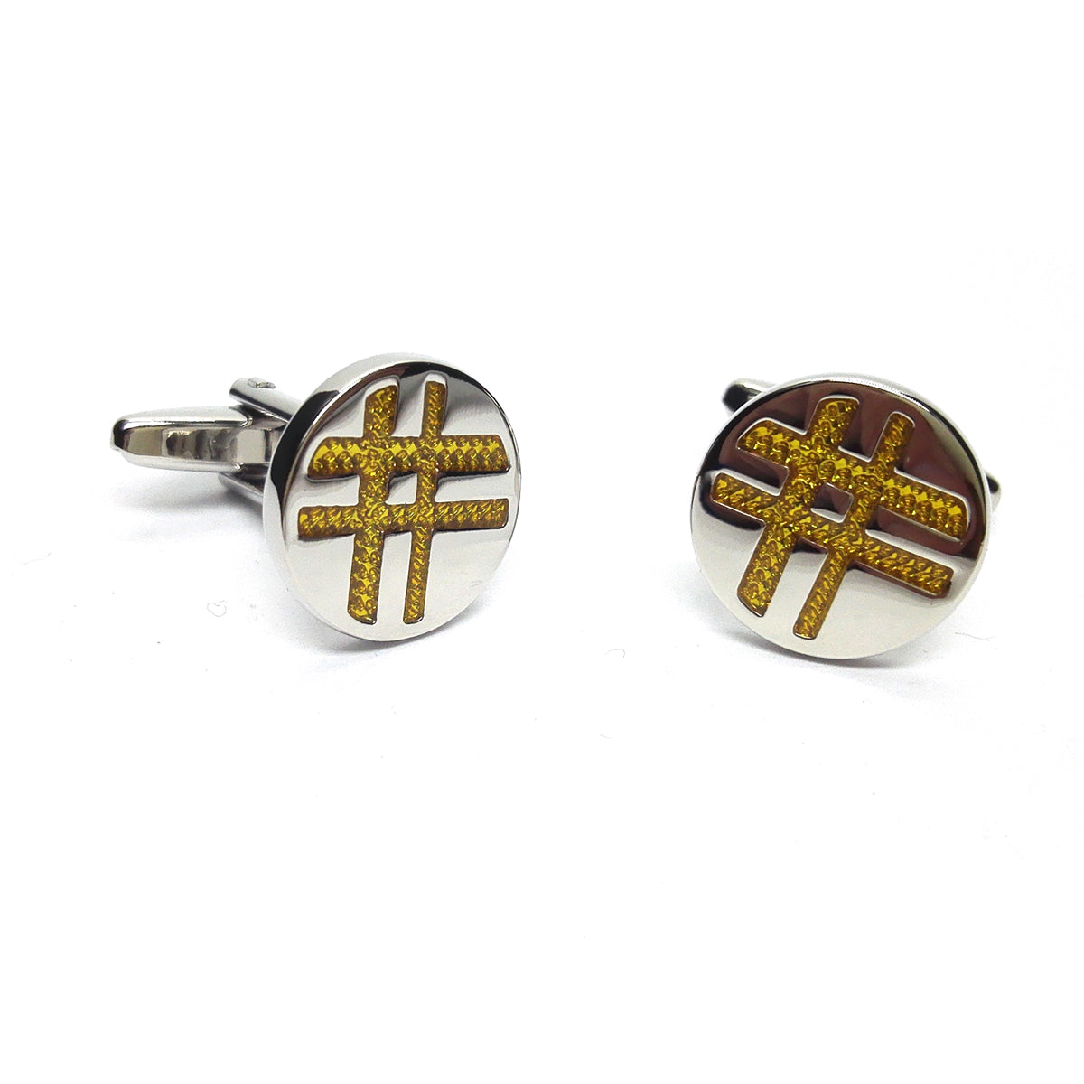 Round Silver- Orange Lined Classic Cufflinks | Ashton and Finch