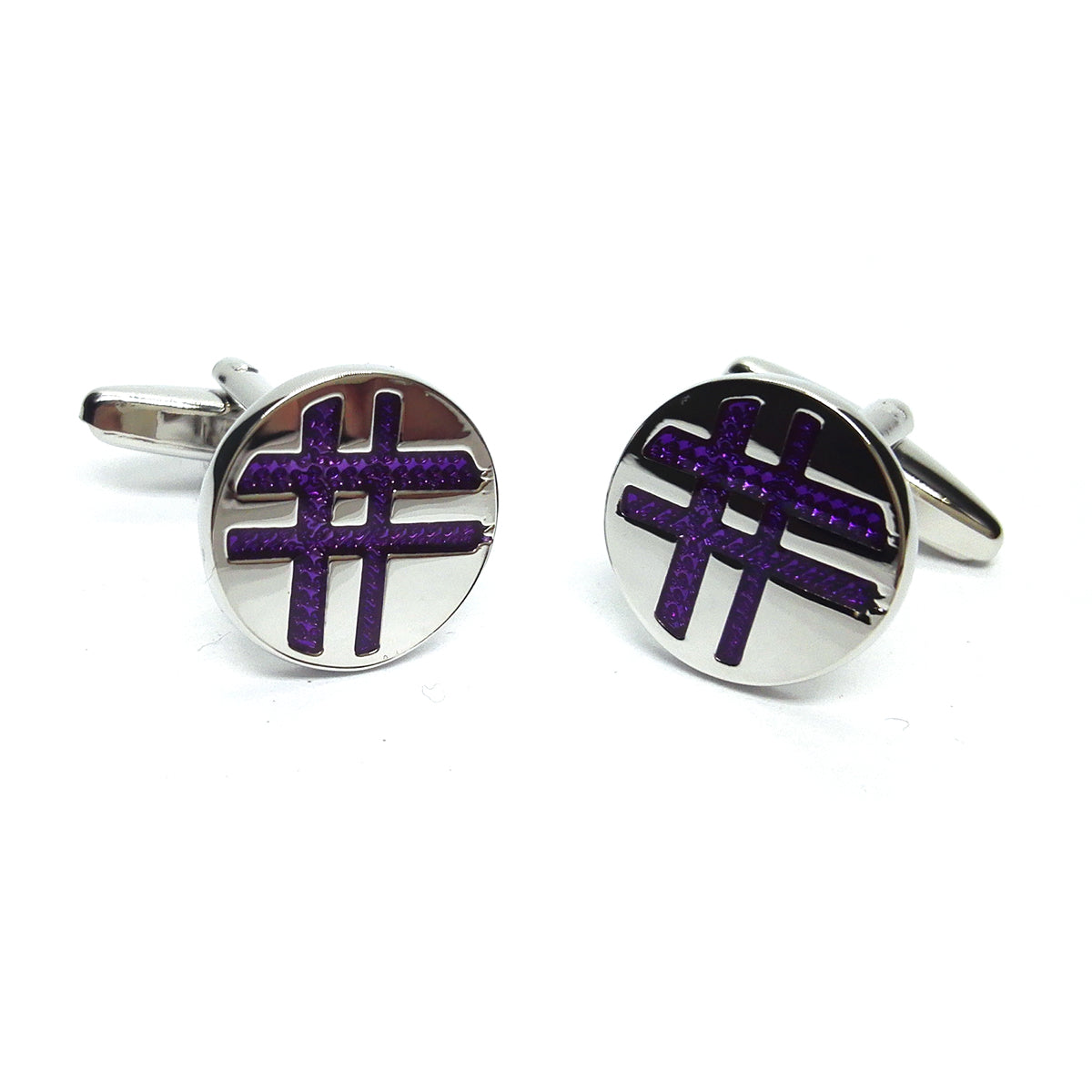 Round Silver- Purple Lined Classic Cufflinks | Ashton and Finch