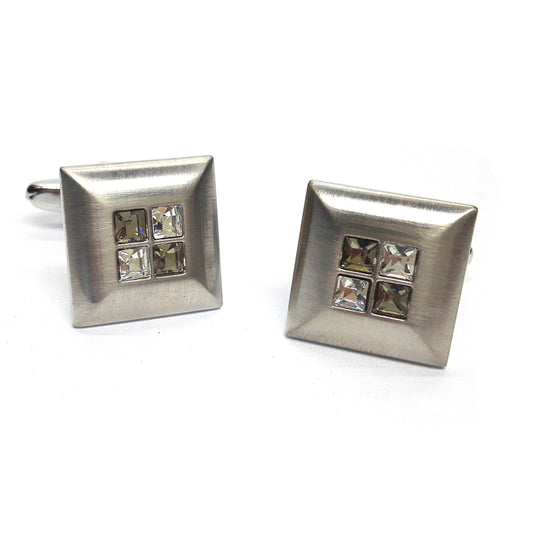 Brushed Metal with Crystal and Black Crystal Classic Cufflinks | Ashton and Finch