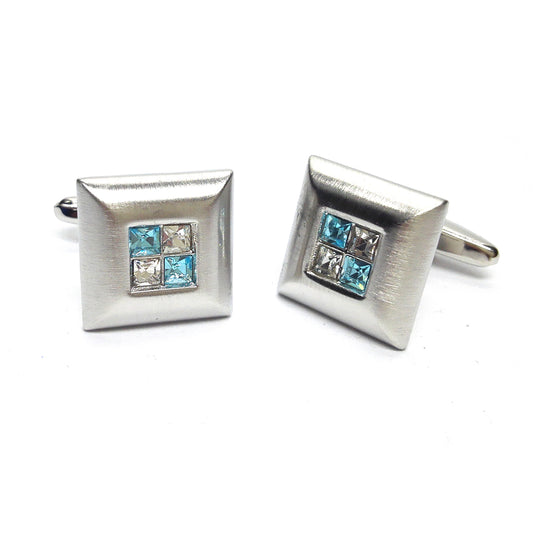Brushed Metal with Crystal Sapphire Stones Classic  Cufflinks | Ashton and Finch