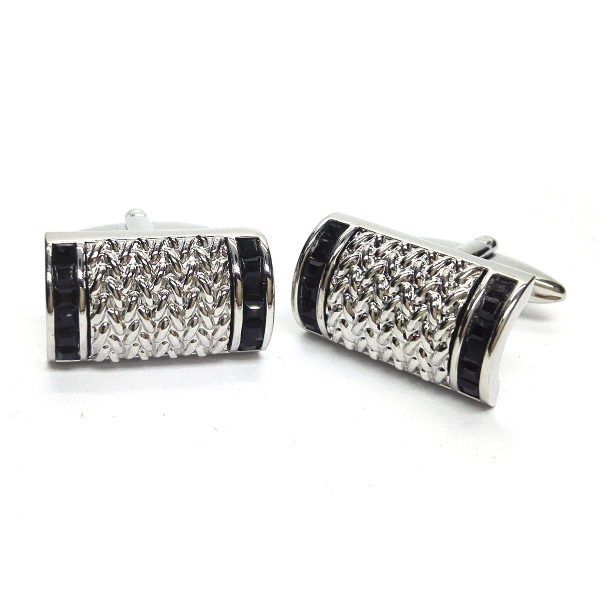 Black Crystal Edged Curved Classic Cufflinks | Ashton and Finch