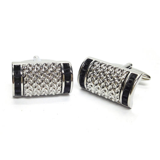 Black Crystal Edged Curved Classic Cufflinks | Ashton and Finch