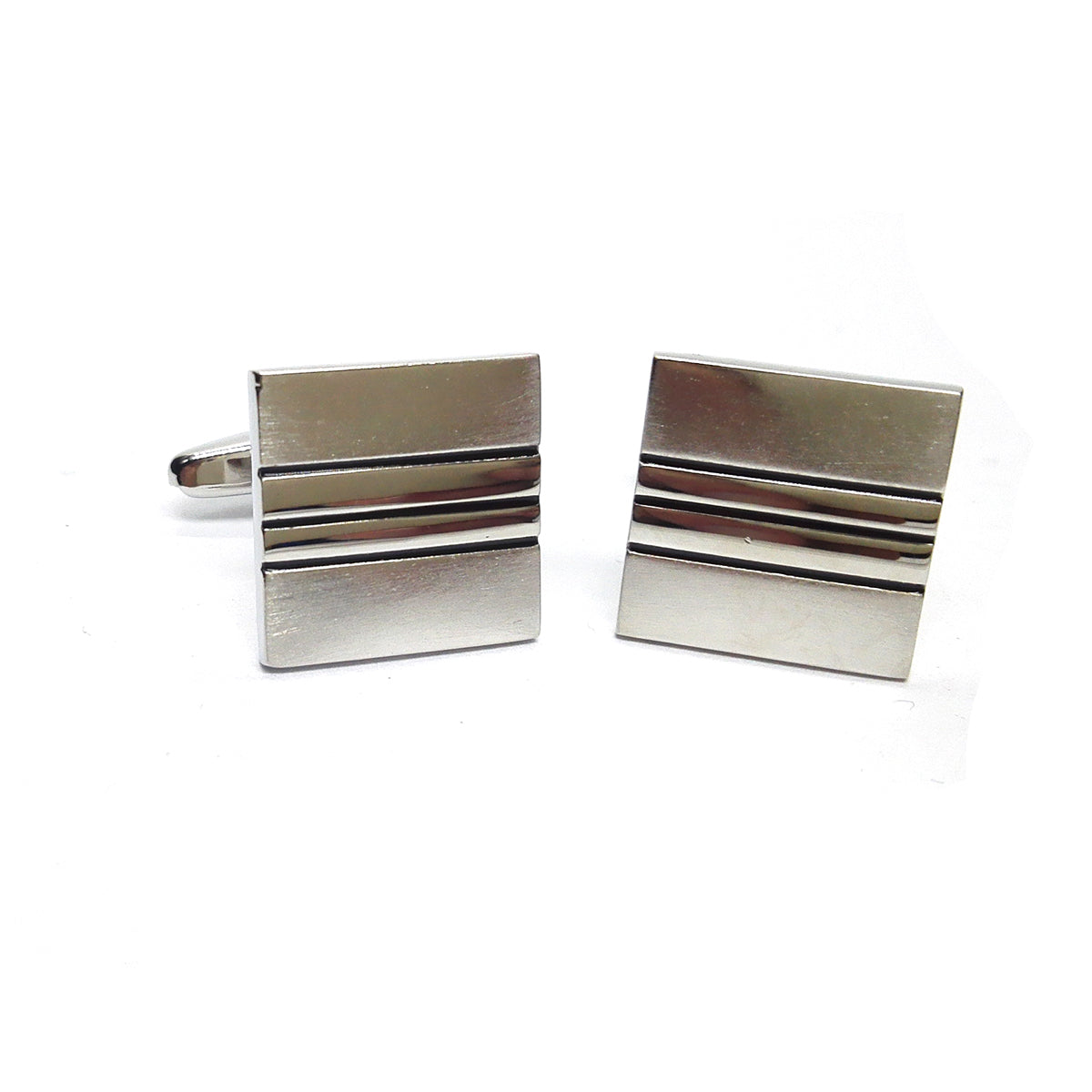 Silver & Black Metal Stripe Classic Cufflinks | Ashton and Finch