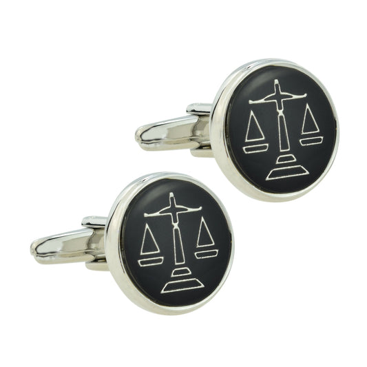 Black Round Scales of Justice Lawyer Masonic Barristers Cufflinks | Ashton and Finch