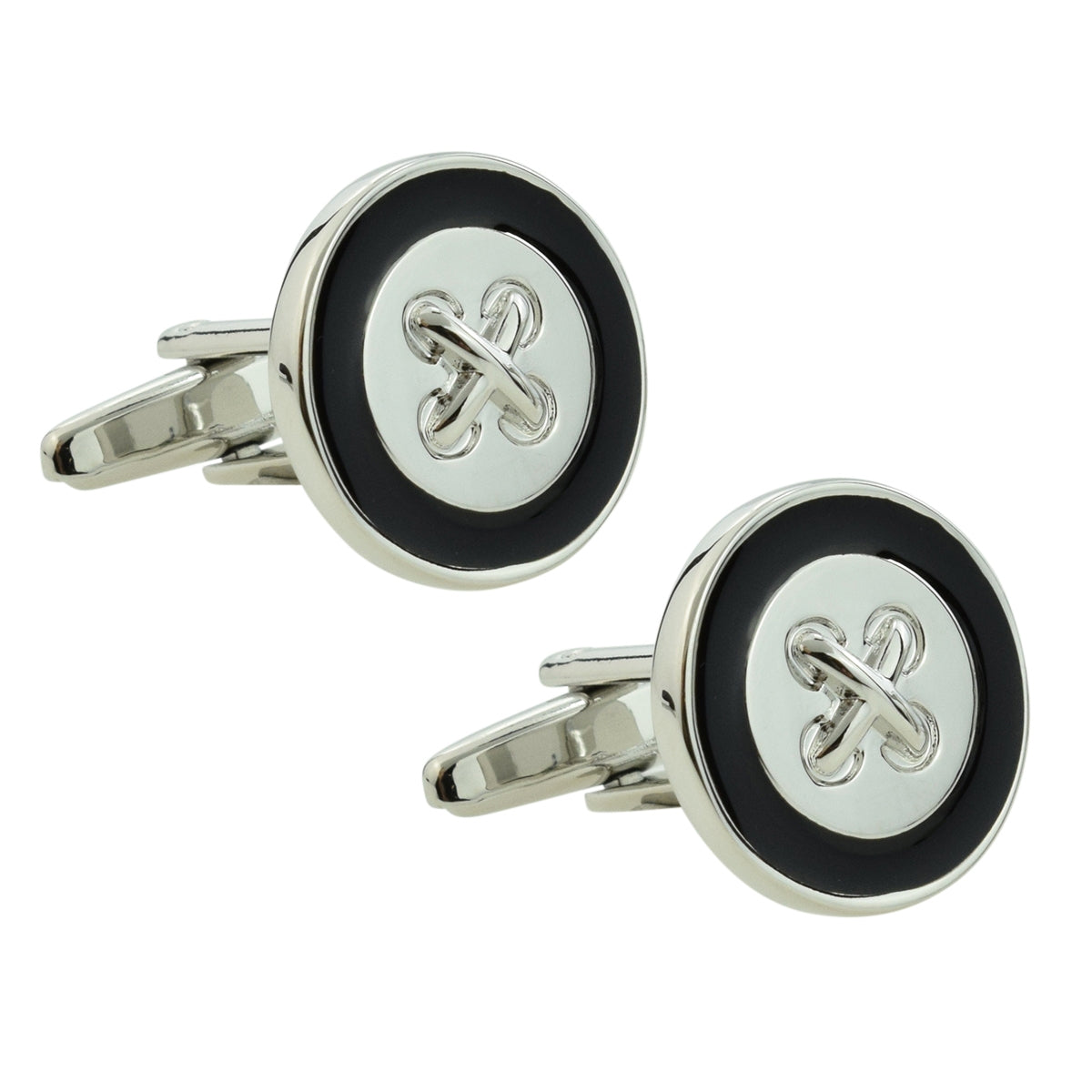 Stiched Button Classic Cufflinks in Black | Ashton and Finch