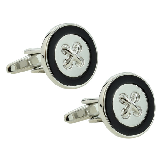 Stiched Button Classic Cufflinks in Black | Ashton and Finch