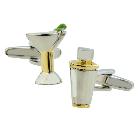 Cocktail Shaker and Glass Martini Green Olive Cufflinks | Ashton and Finch