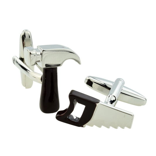 Black Handled Hammer & Saw Handyman Carpenters Cufflinks | Ashton and Finch