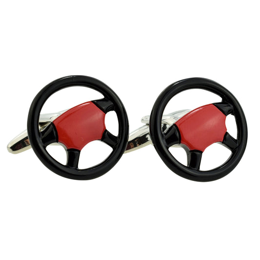 Black & Red Sports Car Steering Wheel Cufflinks | Ashton and Finch