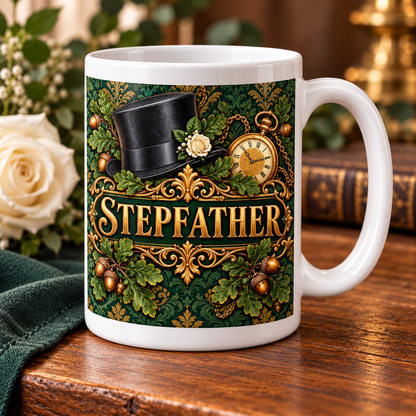 Stepfather — Oak and Gold Wedding Mug — angled view