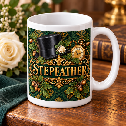 Stepfather — Oak and Gold Wedding Mug — design detail