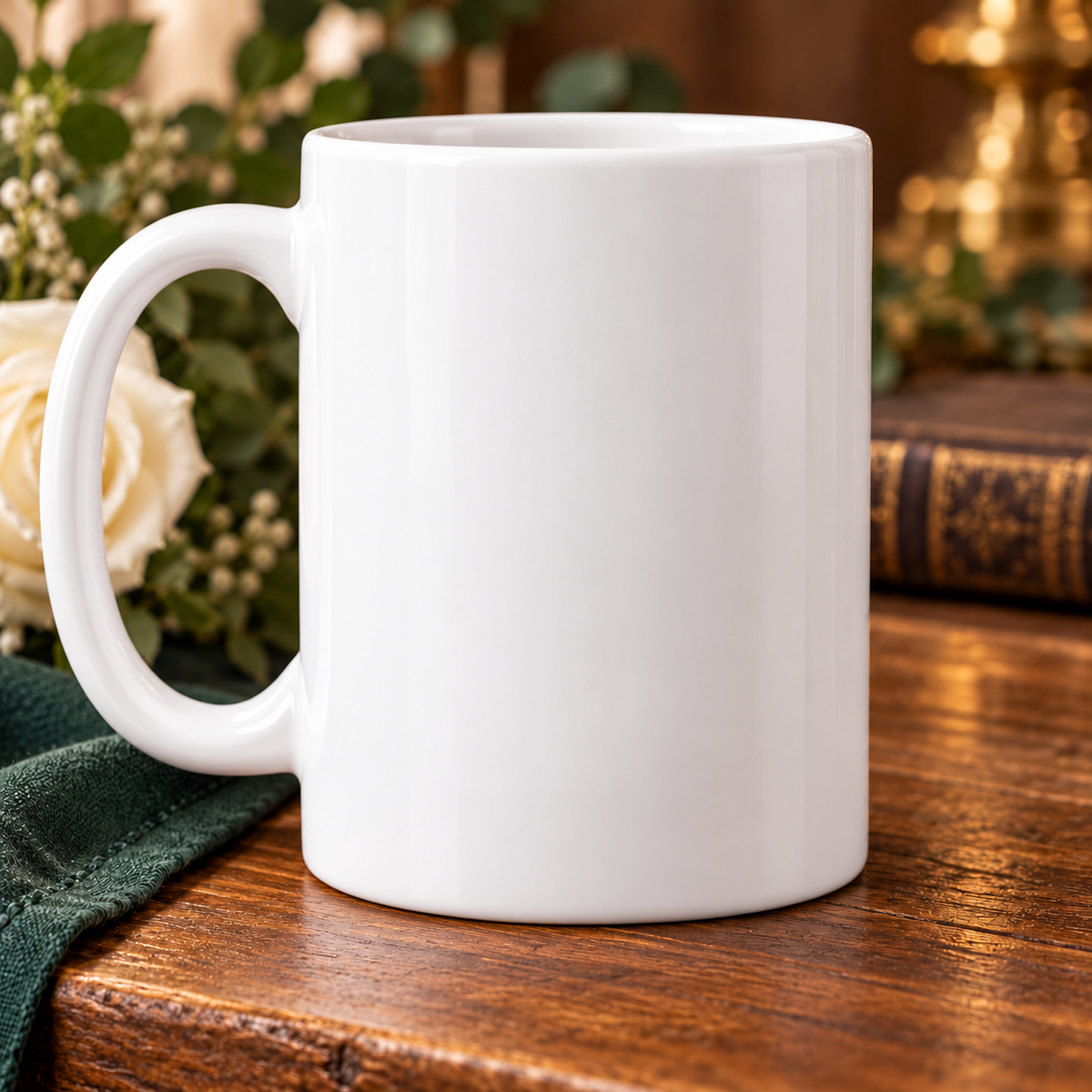 Stepfather — Oak and Gold Wedding Mug — blank reverse