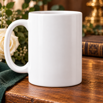 Stepfather — Oak and Gold Wedding Mug — blank reverse