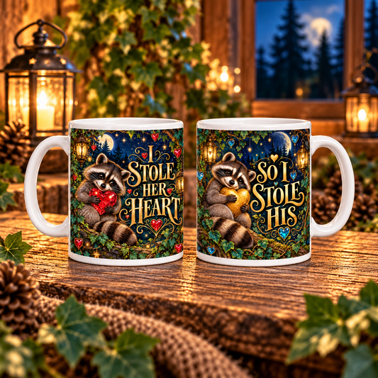 Stole My Heart — Moonlit Raccoon Mug Set – two-mug set front designs