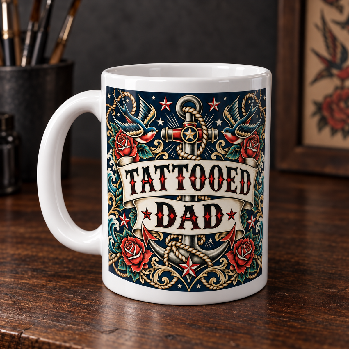 Tattooed Dad – Traditional Ink Mug — angled view