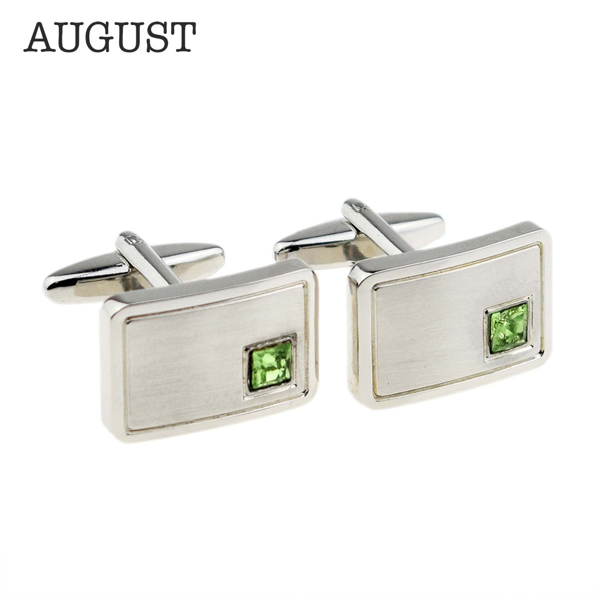 Birthstone Anniversary Cufflinks – Light Brushed Rhodium Plated Men's Formal Accessories