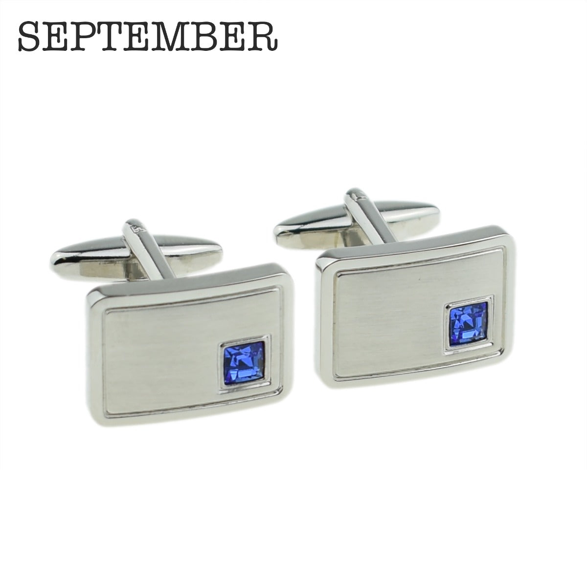 Birthstone Anniversary Cufflinks – Light Brushed Rhodium Plated Men's Formal Accessories