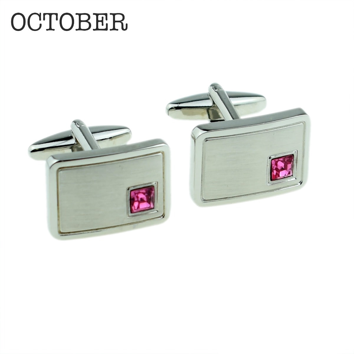 Birthstone Anniversary Cufflinks – Light Brushed Rhodium Plated Men's Formal Accessories