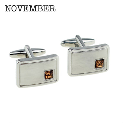 Birthstone Anniversary Cufflinks – Light Brushed Rhodium Plated Men's Formal Accessories