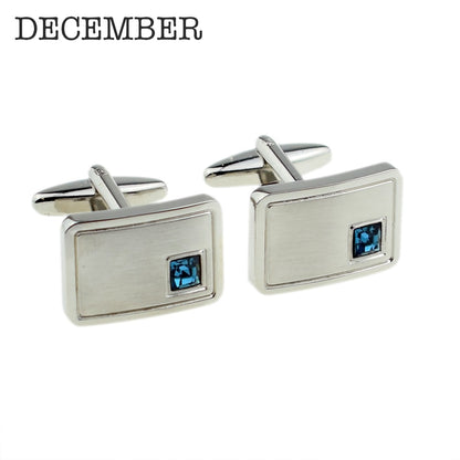 Birthstone Anniversary Cufflinks – Light Brushed Rhodium Plated Men's Formal Accessories