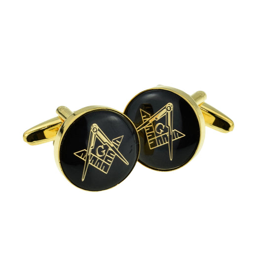 Black & Gold Enamelled Masonic Freemason Cufflinks with G for Freemasonry Members