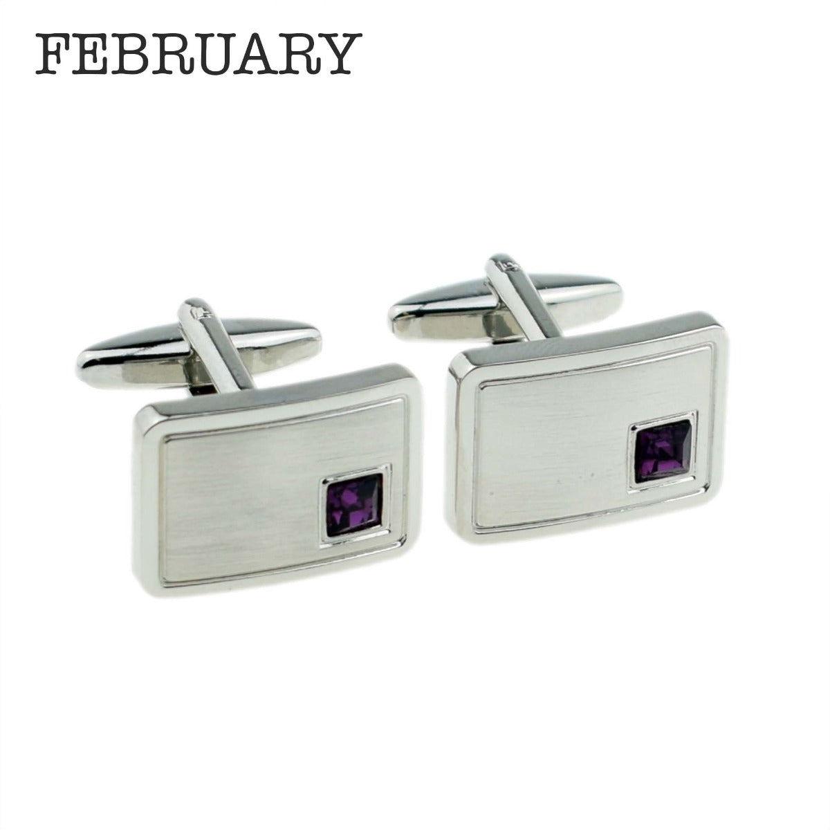 Birthstone Anniversary Cufflinks – Light Brushed Rhodium Plated Men's Formal Accessories