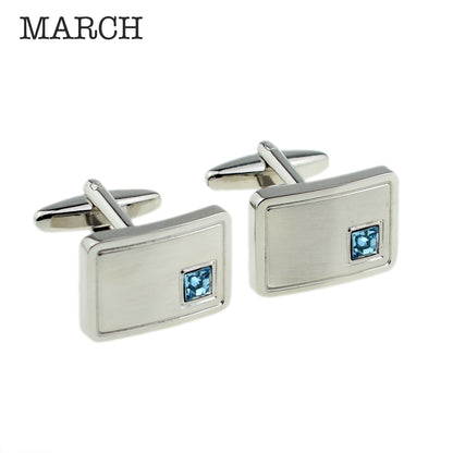 Birthstone Anniversary Cufflinks – Light Brushed Rhodium Plated Men's Formal Accessories