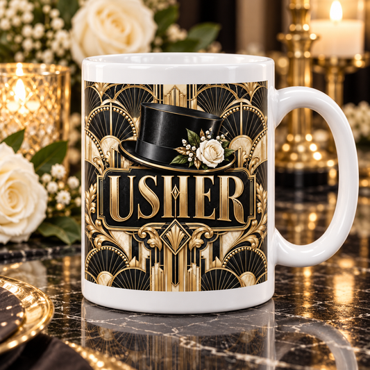 Usher — Art Deco Wedding Mug — front design