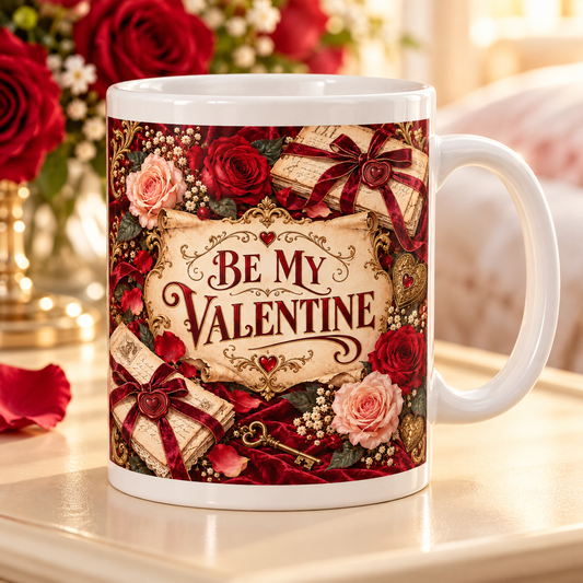 Be My Valentine — Love Letters Mug – front design