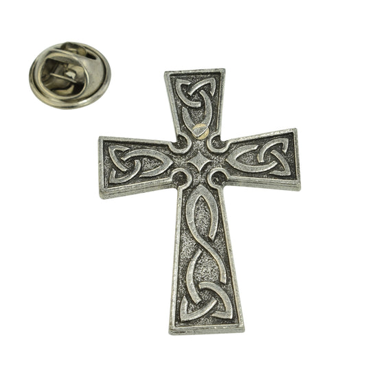 Interlaced Celtic Cross Pewter Lapel Pin Badge