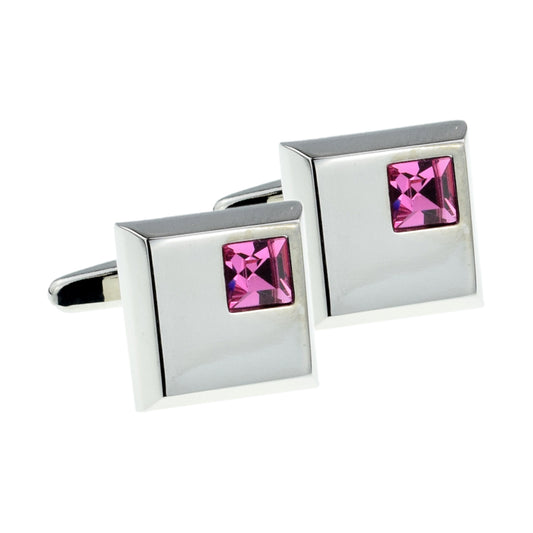 Square Classic Cufflinks with Pink Crystal | Ashton and Finch