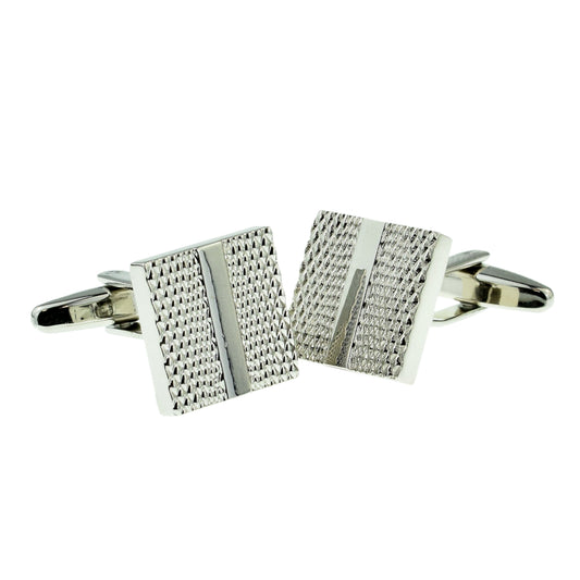 Square rhodium plated patterned classic Cufflinks | Ashton and Finch