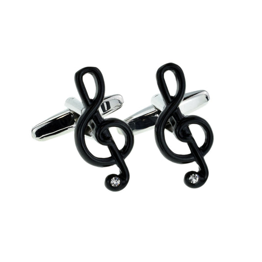 Black  Treble Clef Music Cufflinks with Crystal | Ashton and Finch