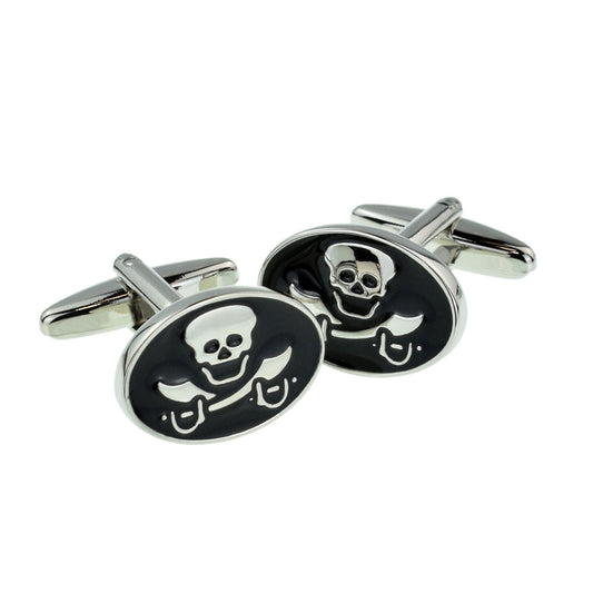 Skull & Crossbones Oval Enamelled Cufflinks | Ashton and Finch