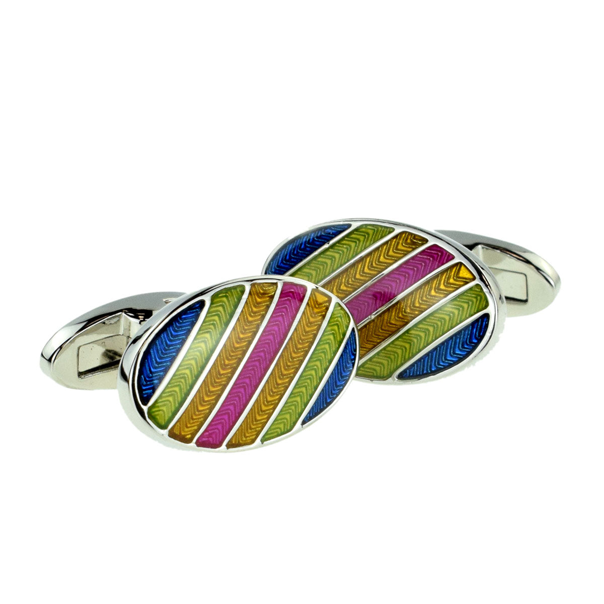 Multicolour Striped Oval Classic Cufflinks | Ashton and Finch
