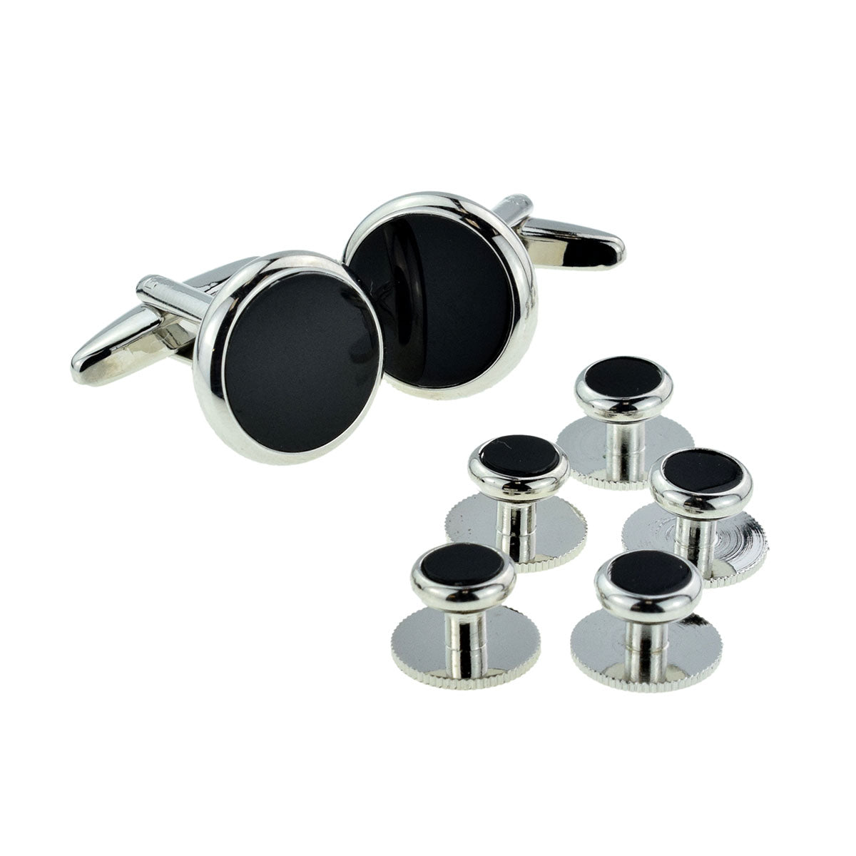 Silver & Black Evening Wear Cufflinks & 5 Button Studs Set | Ashton and Finch