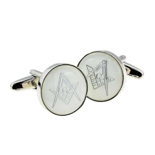 White & Silver Enamelled Masonic Cufflinks with G | Ashton and Finch