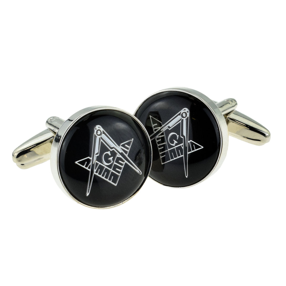 Black & Silver Enamelled Masonic Freemason Cufflinks with G | Ashton and Finch