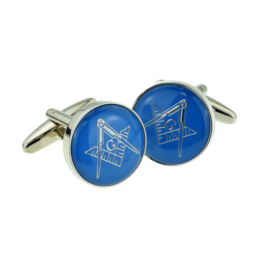 Blue & Silver Enamelled Masonic Freemason Cufflinks with G | Ashton and Finch