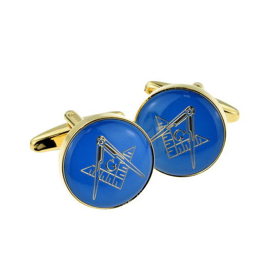 Blue & Gold Enamelled Masonic Freemason Cufflinks with G | Ashton and Finch