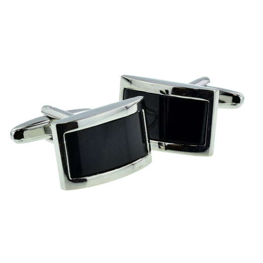 Curved Black Design Rhodium Classic Cufflinks | Ashton and Finch