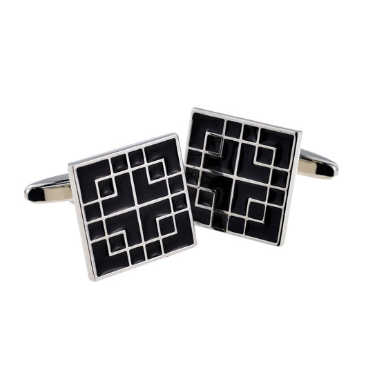 Square Black Enamel Lined Classic Cufflinks (DWC) | Ashton and Finch