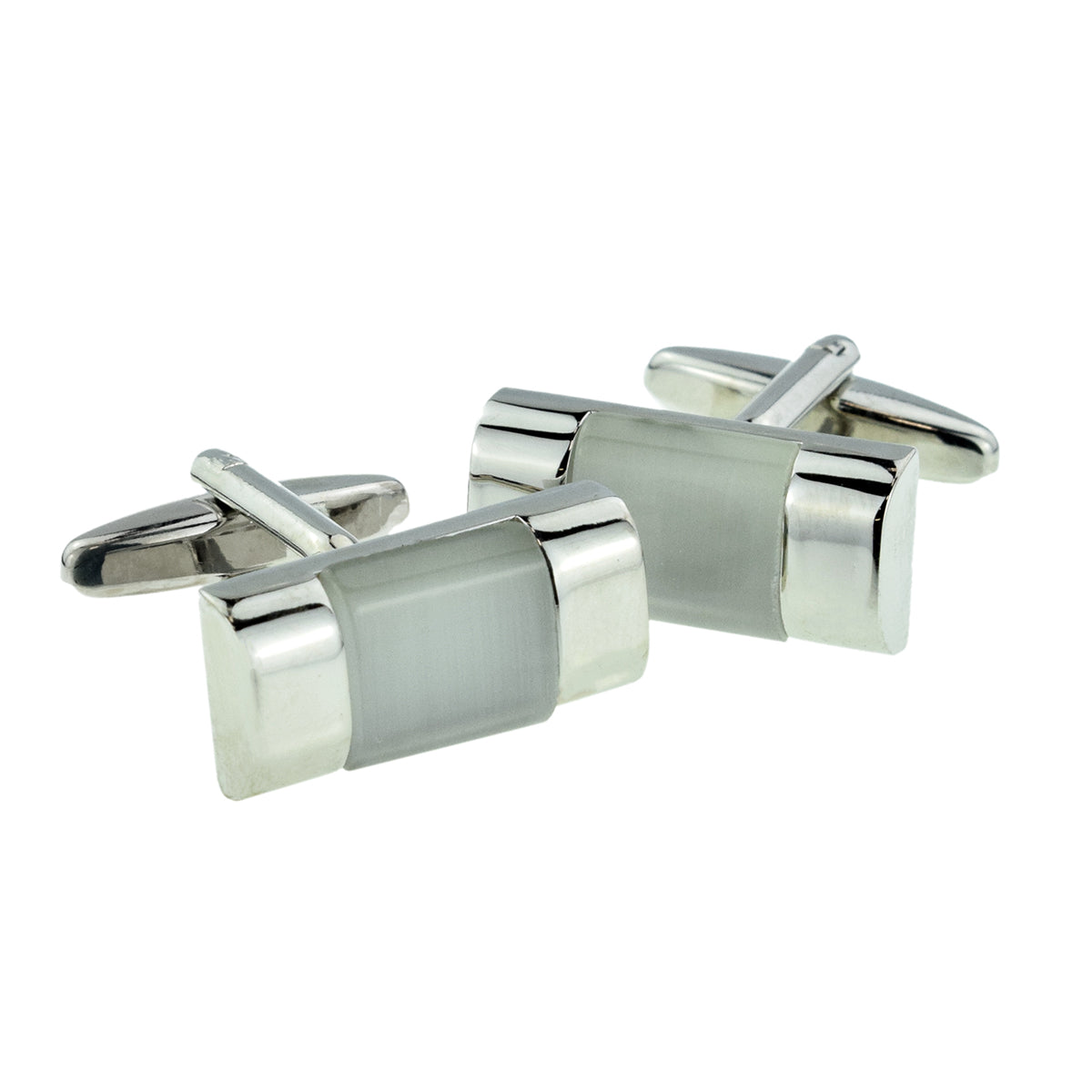 Rhodium Plated Classic Cufflinks with White insert (DWC) | Ashton and Finch