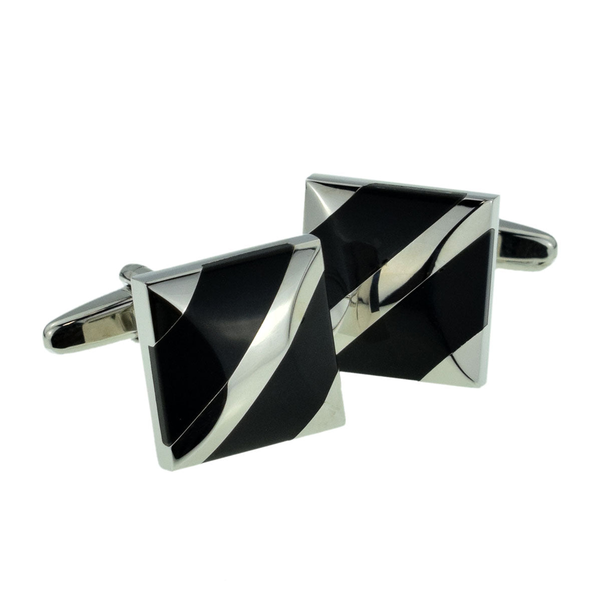 Rhodium Plated Pyramidal Black Classic Cufflinks (DWC) | Ashton and Finch